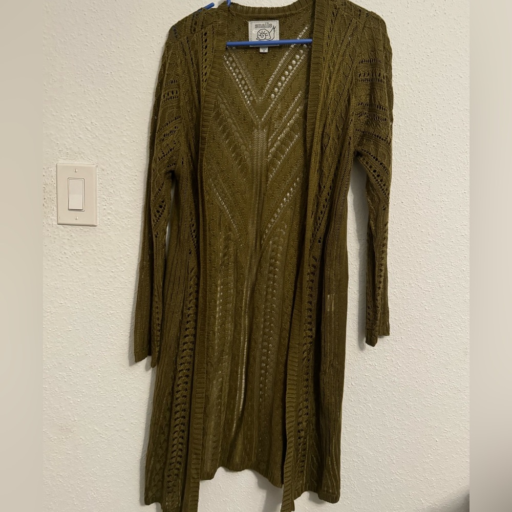 Olive green lace cardigan medium length